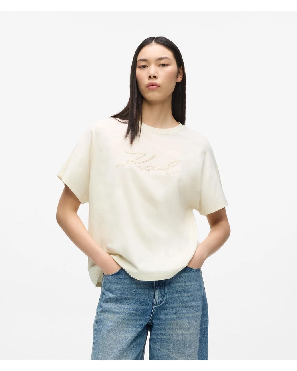 Karl Lagerfeld White Signature Rope Detail T-Shirt