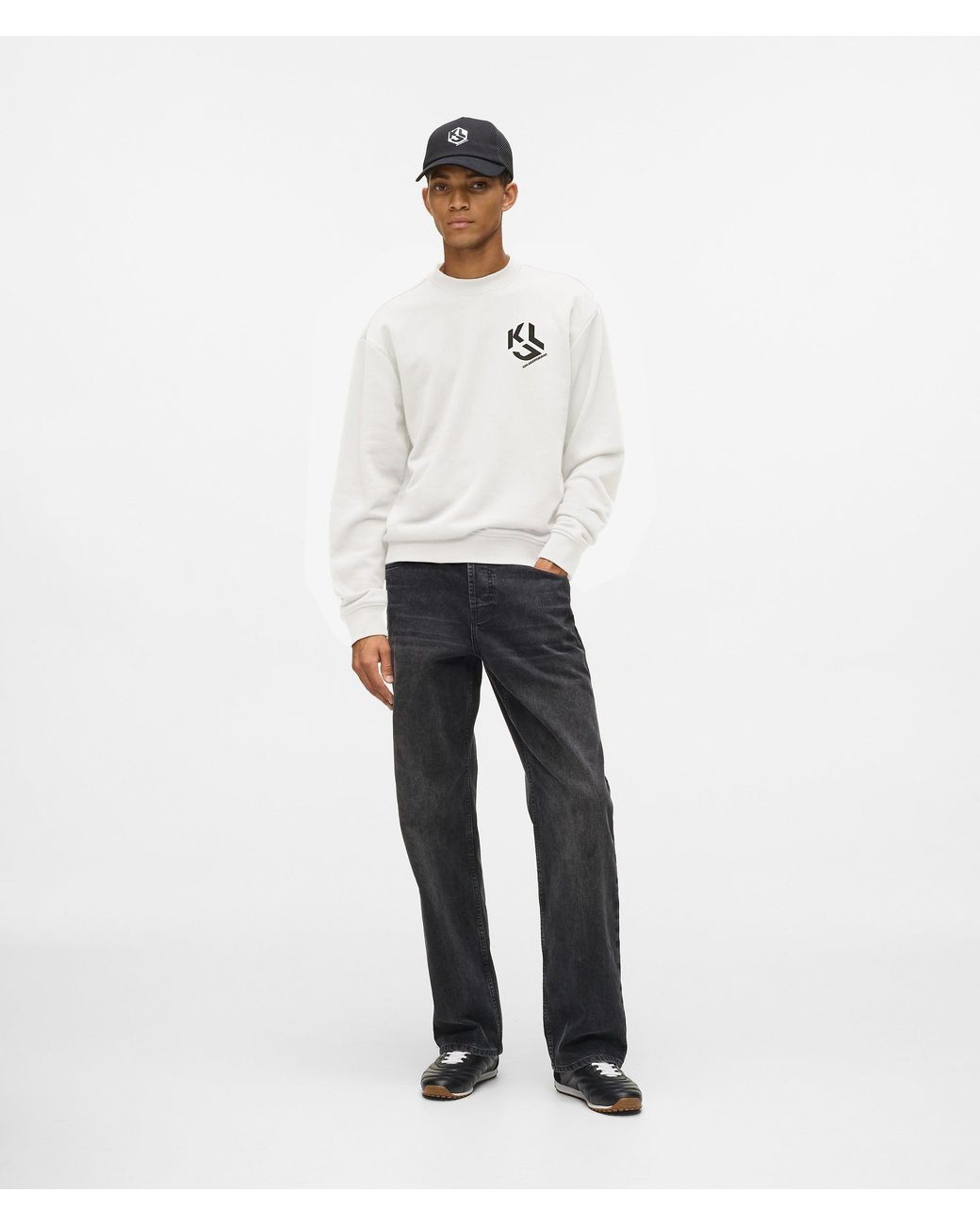 KL Jeans White Monogram Patch Sweatshirt for men