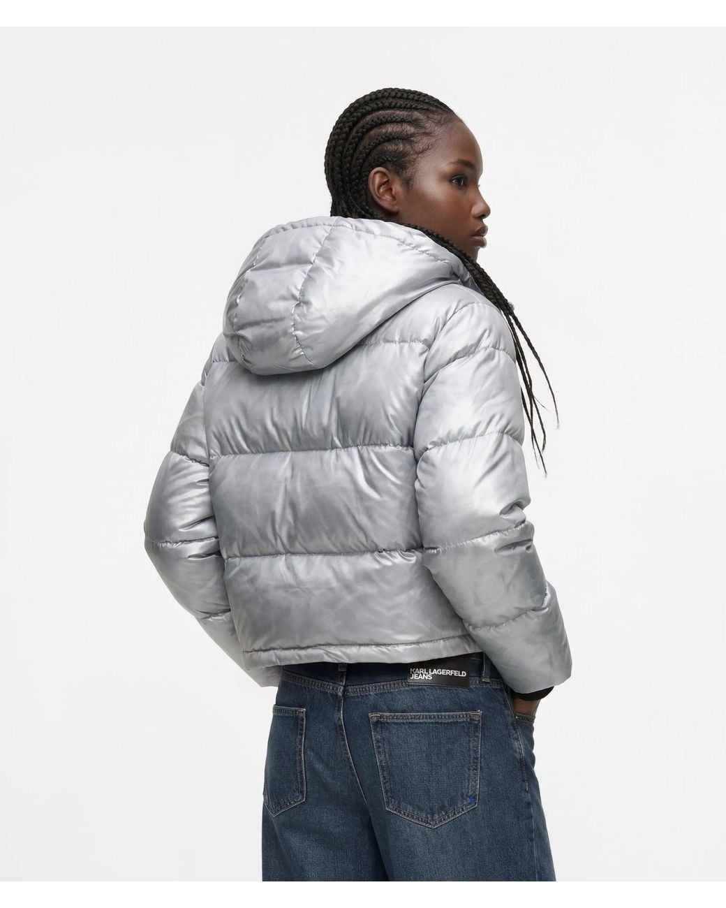 KL Jeans Gray Cropped Shiny Puffer Jacket