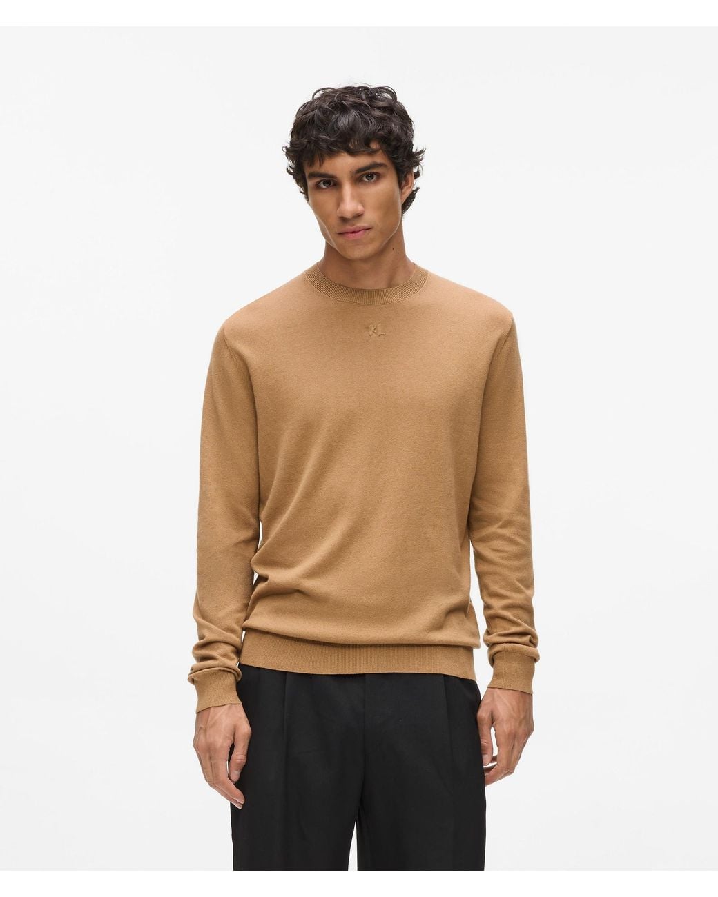 Karl Lagerfeld Natural Crewneck Knitted Sweater for men