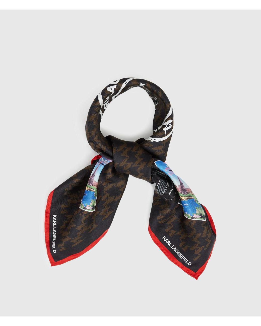 Karl Lagerfeld Black Ikon Monogram Travel Stamps Scarf