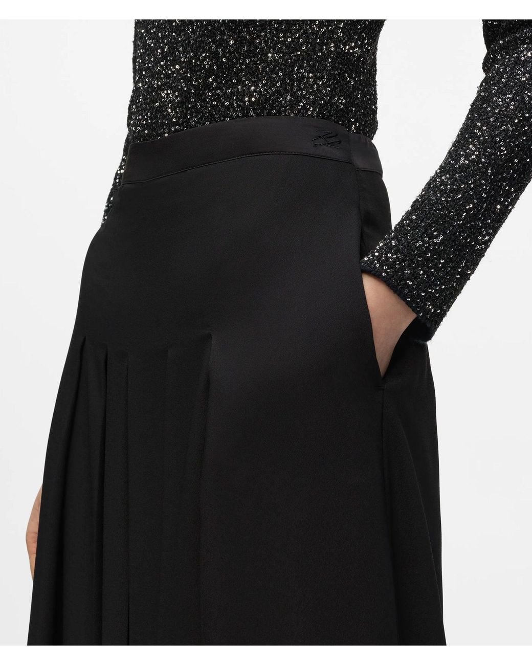 Karl Lagerfeld Black Pleated Wide-Leg Pants