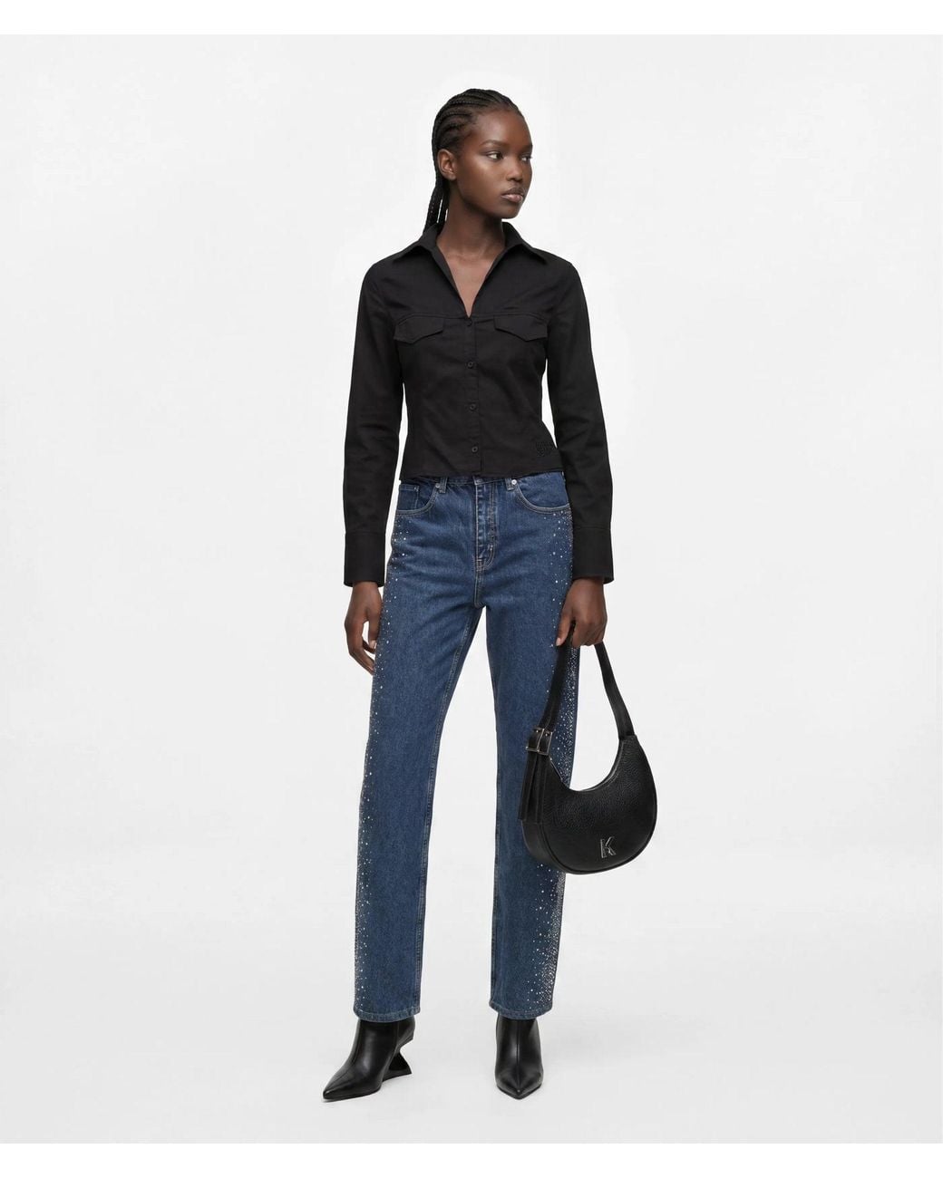 KL Jeans Blue Rhinestone High-Rise Straight Jeans