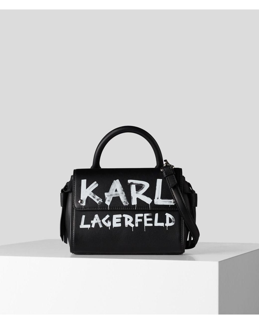 Karl Lagerfeld Leather K/ikon Graffiti Mini Tophandle Bag in Black