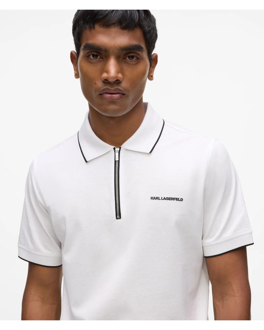 Polo À Fermeture Zippée, Homme, Taille Karl Lagerfeld pour homme en coloris White