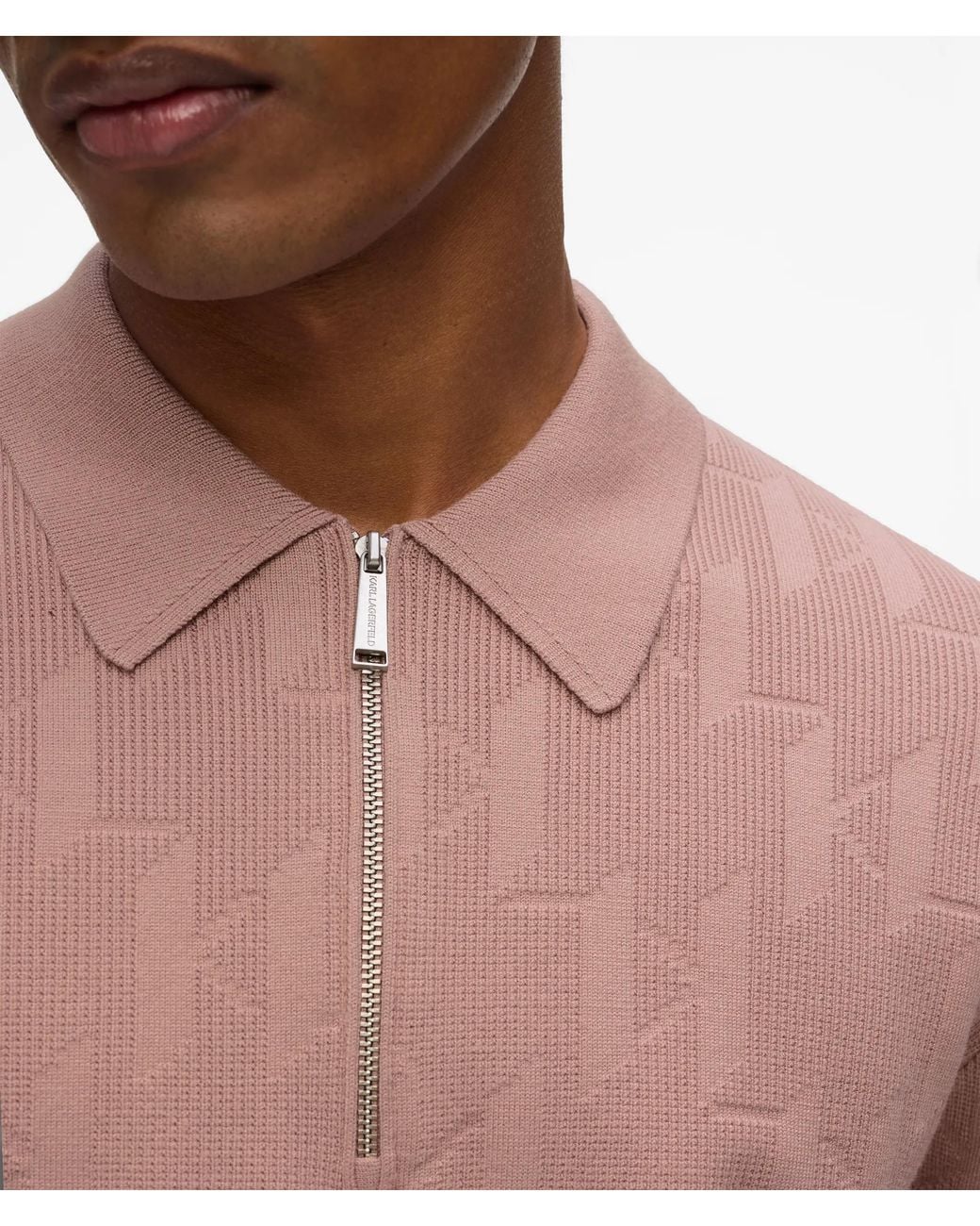 Karl Lagerfeld Pink Monogram Zip-Up Polo Shirt for men