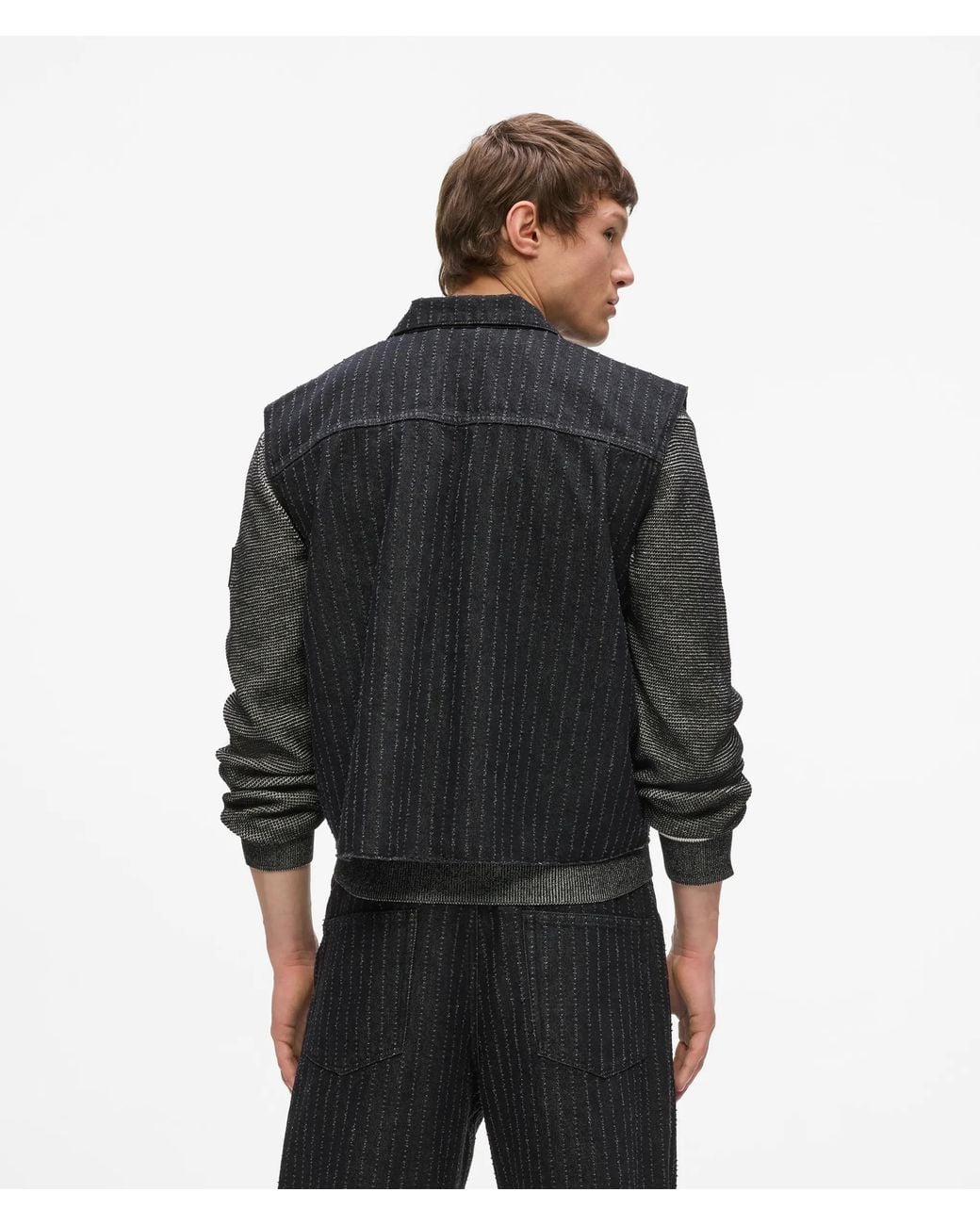 KL Jeans Black Pinstripe Denim Vest for men