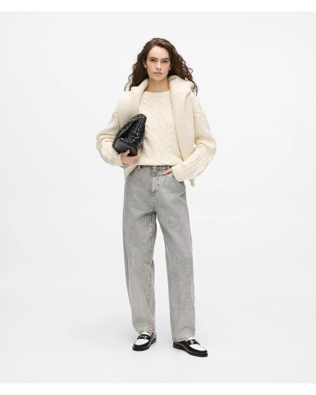 Karl Lagerfeld White Chunky Cable Knit Sweater