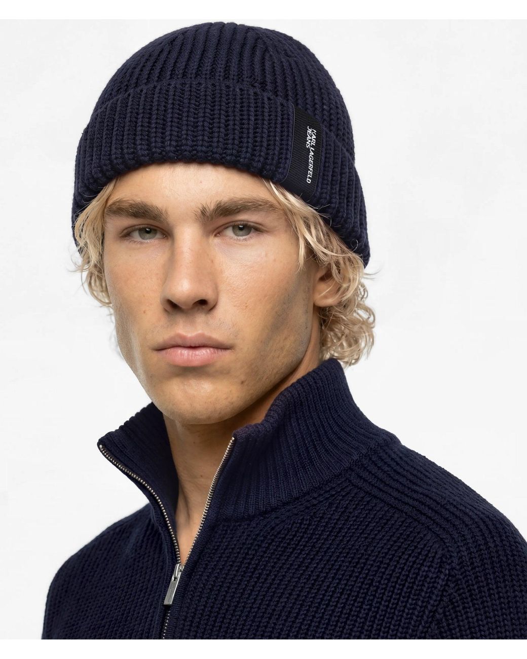 KL Jeans Blue Rib-Knit Docker Beanie for men