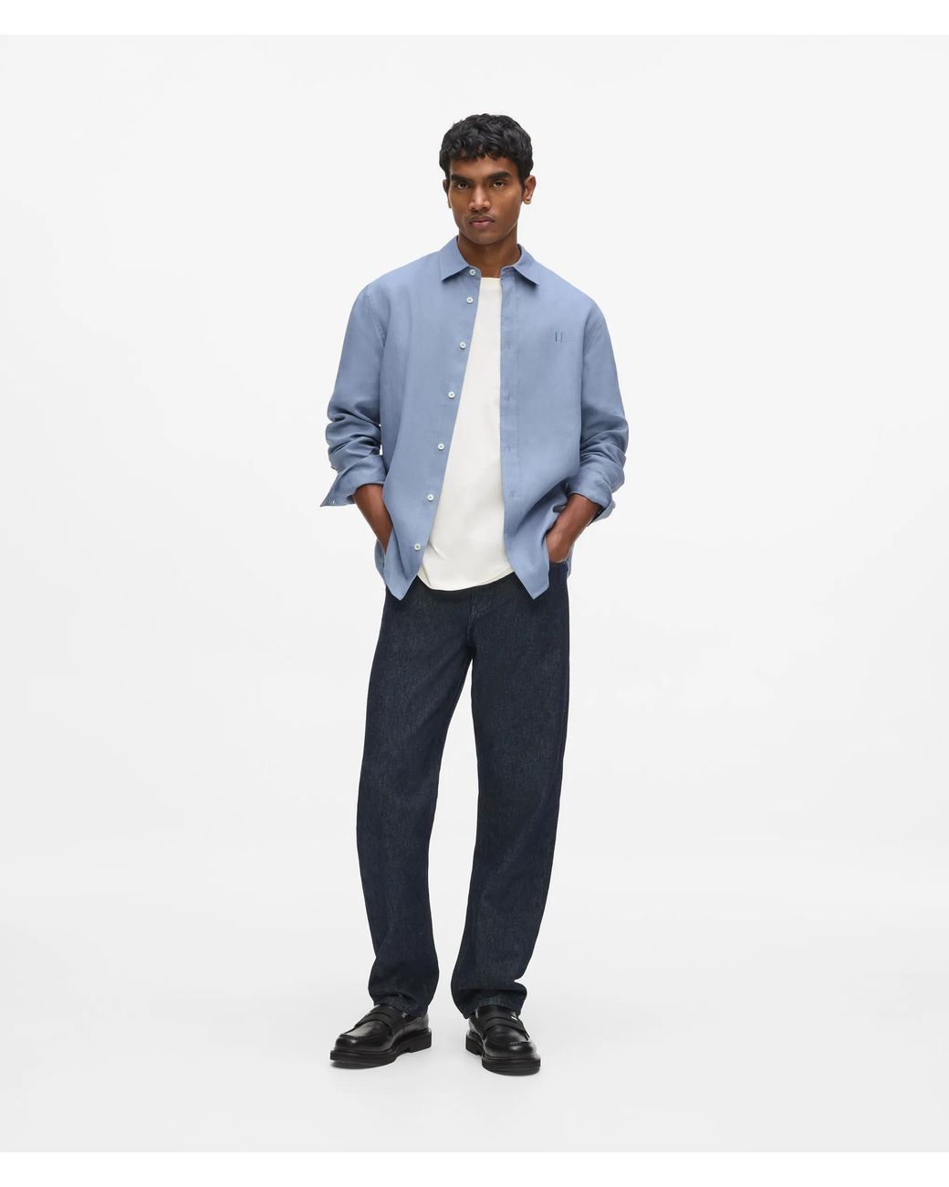 Karl Lagerfeld Blue Monogram Linen Shirt for men