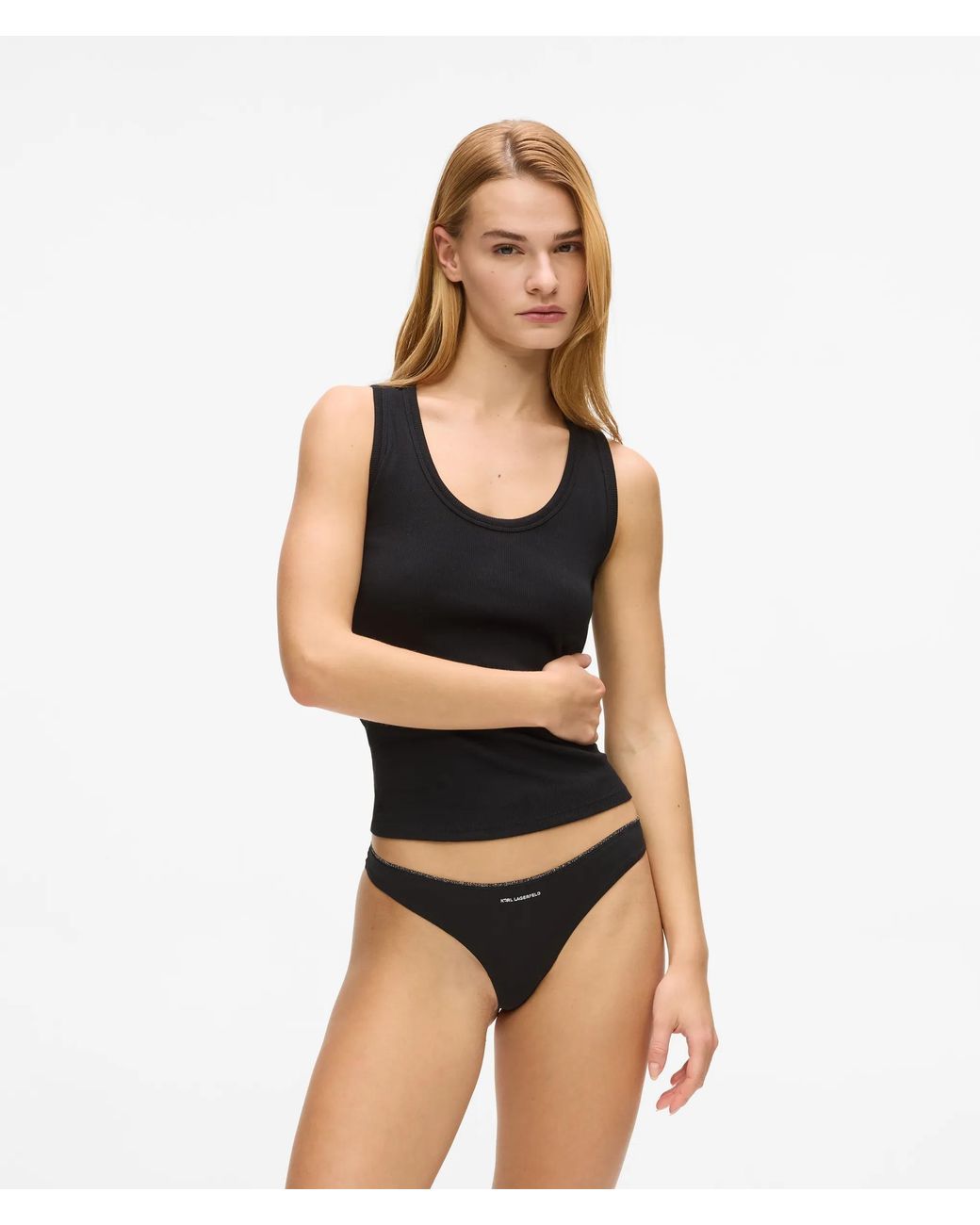 Karl Lagerfeld Black Ikon Glitter Thong