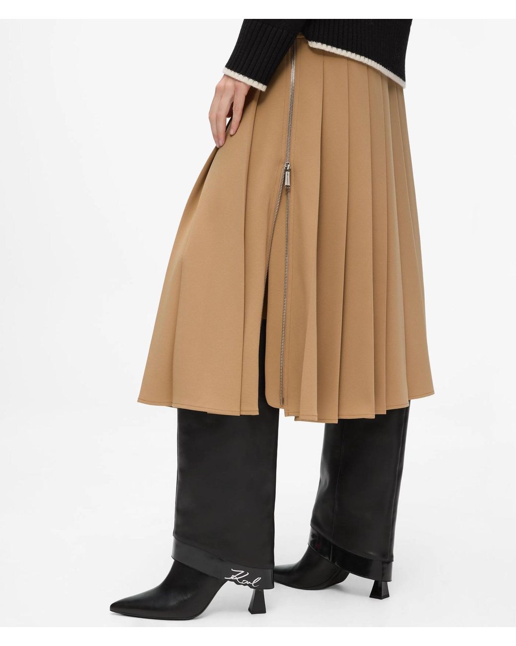 Karl Lagerfeld Natural Pleated Midi Skirt