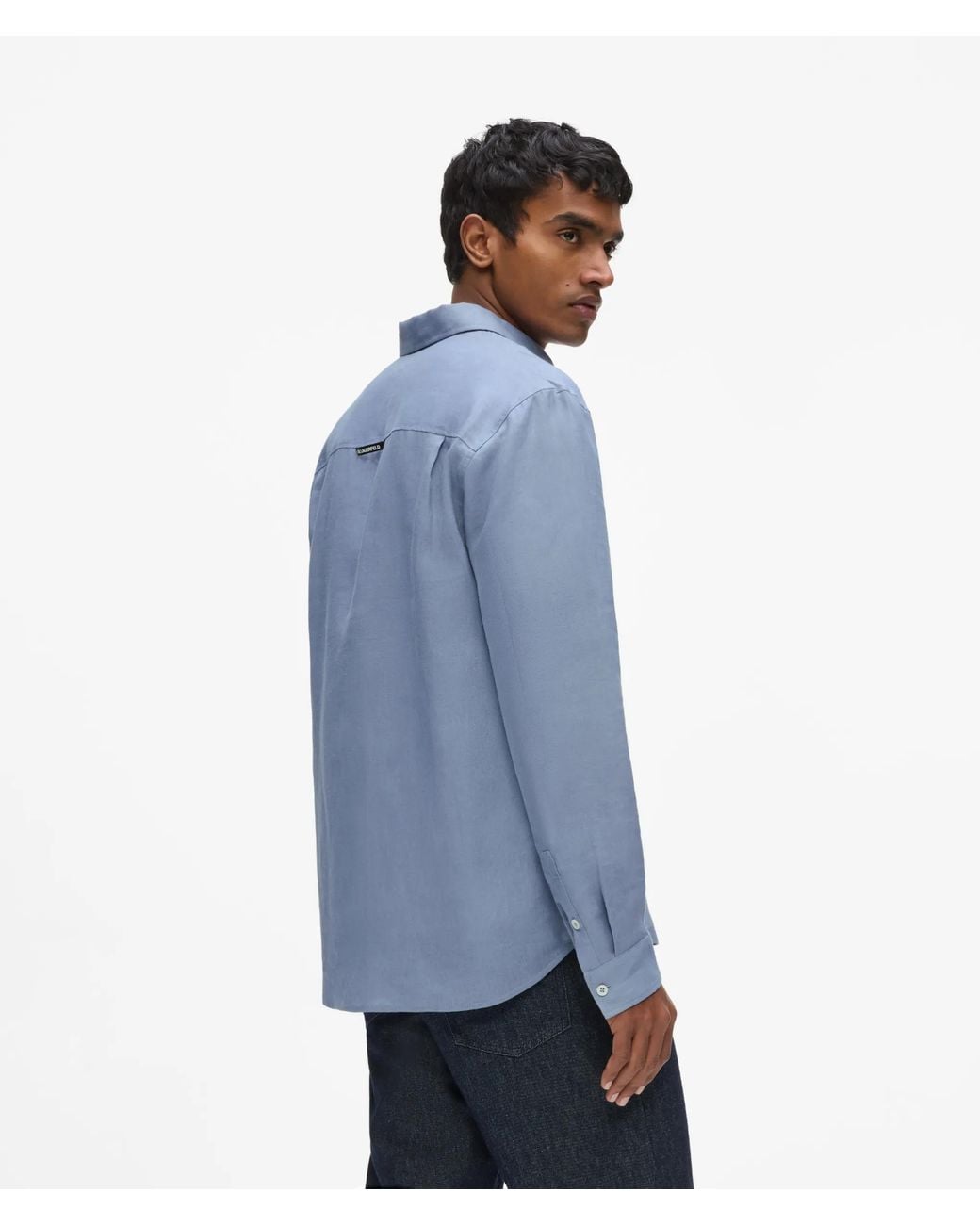 Karl Lagerfeld Blue Monogram Linen Shirt for men