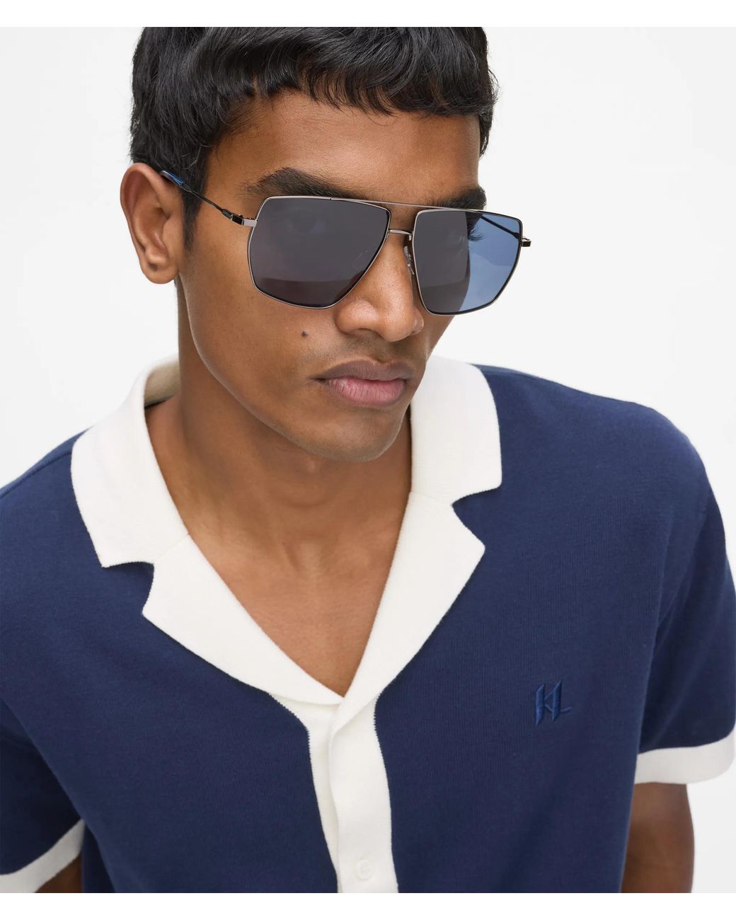 Karl Lagerfeld Blue Logo Rectangular Sunglasses for men