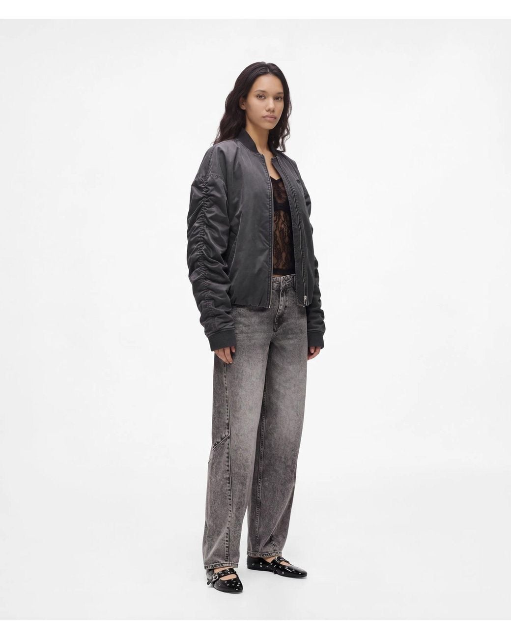 KL Jeans Black Acid-Wash Bomber Jacket