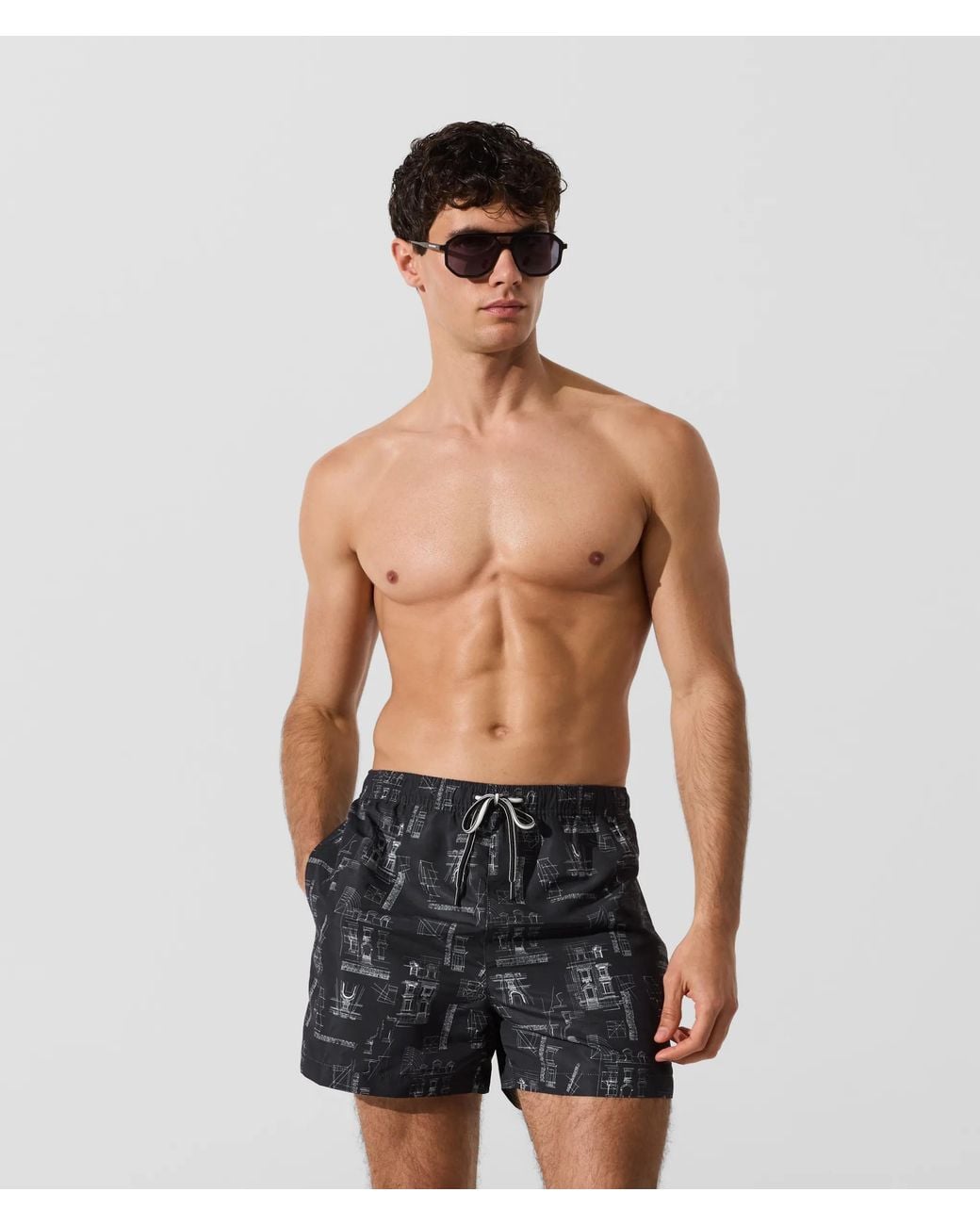 Karl Lagerfeld Black Maison De Karl Short Boardshorts for men