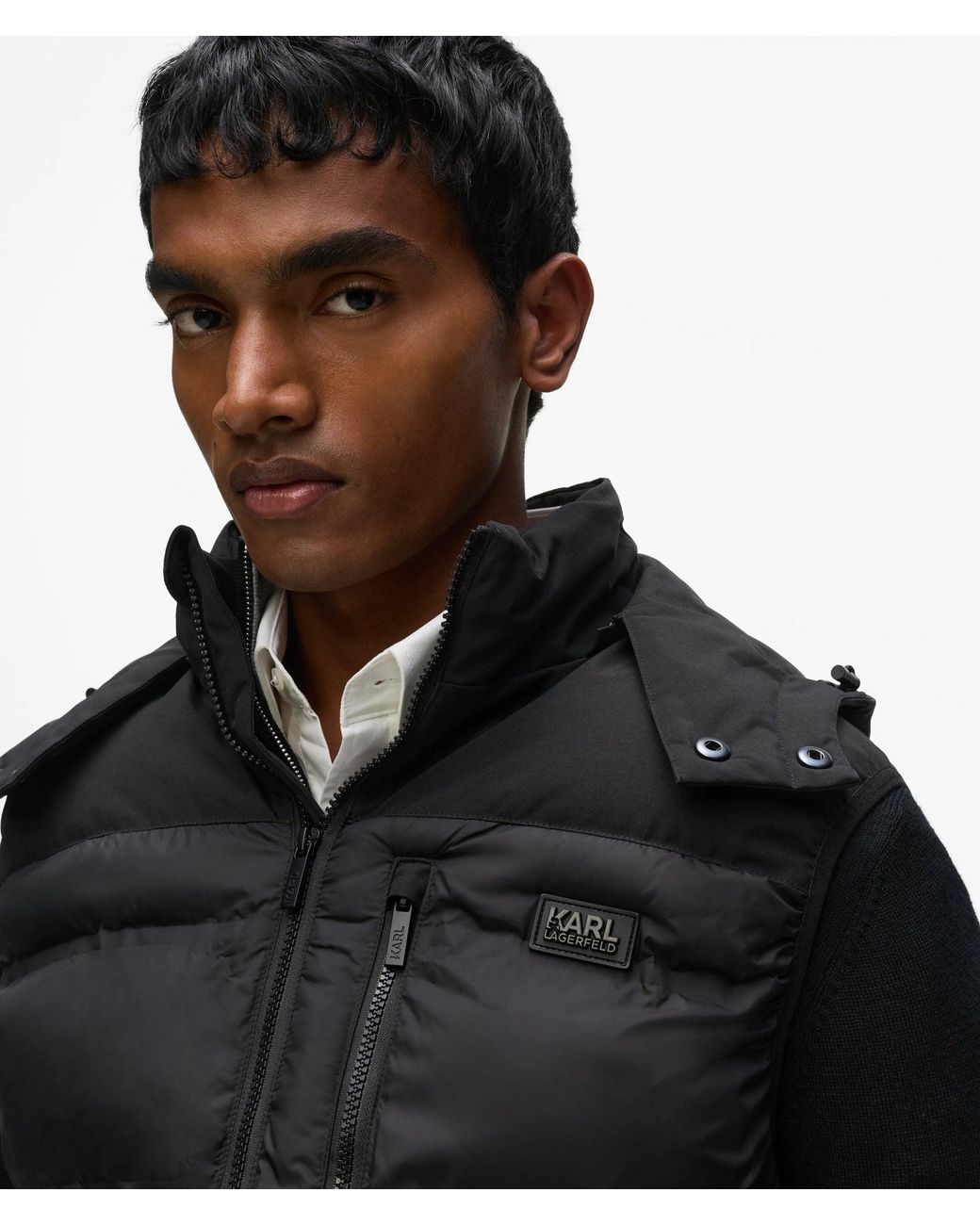 Karl Lagerfeld Black Hooded Padded Gilet for men