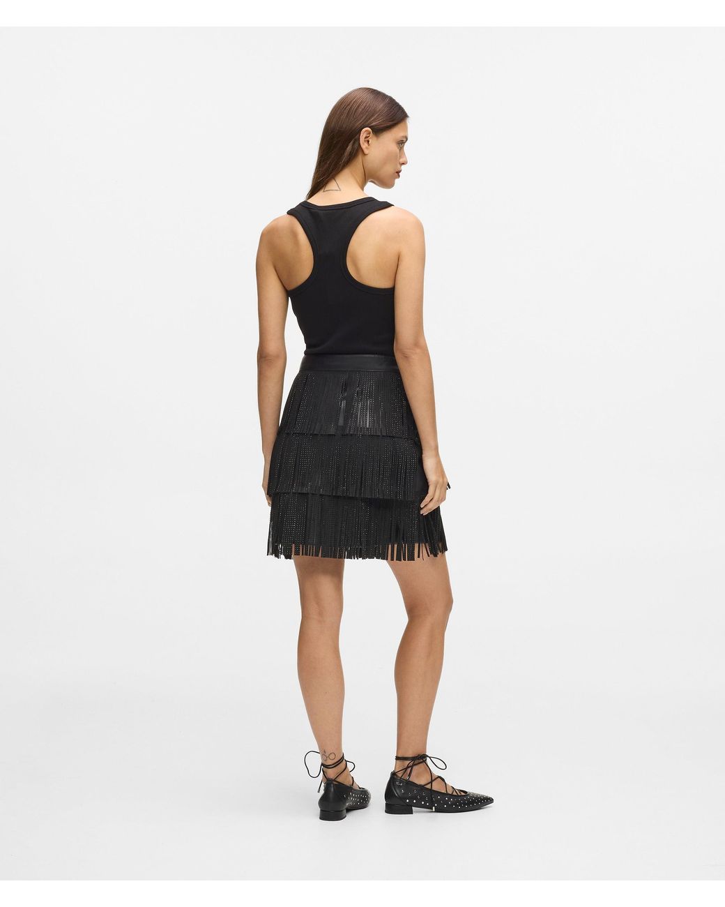 Karl Lagerfeld Black Fringed Mini Skirt