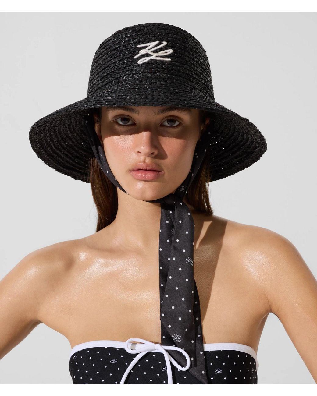 Karl Lagerfeld Black Autograph Raffia Beach Bucket Hat
