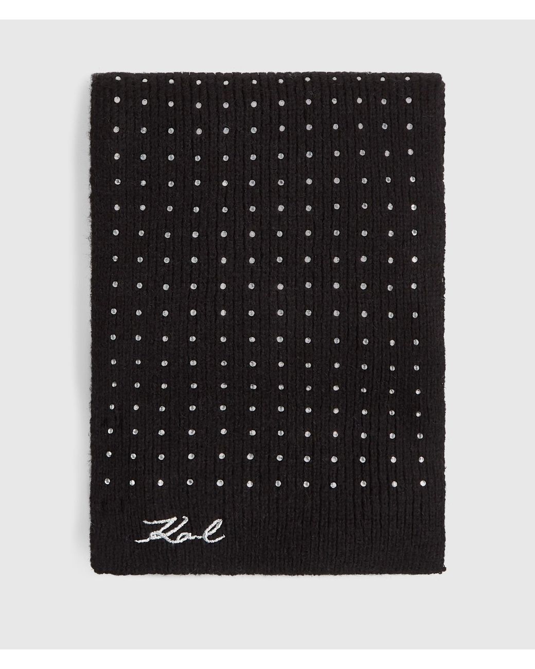 Karl Lagerfeld Black K/Signature Long Rhinestone Scarf