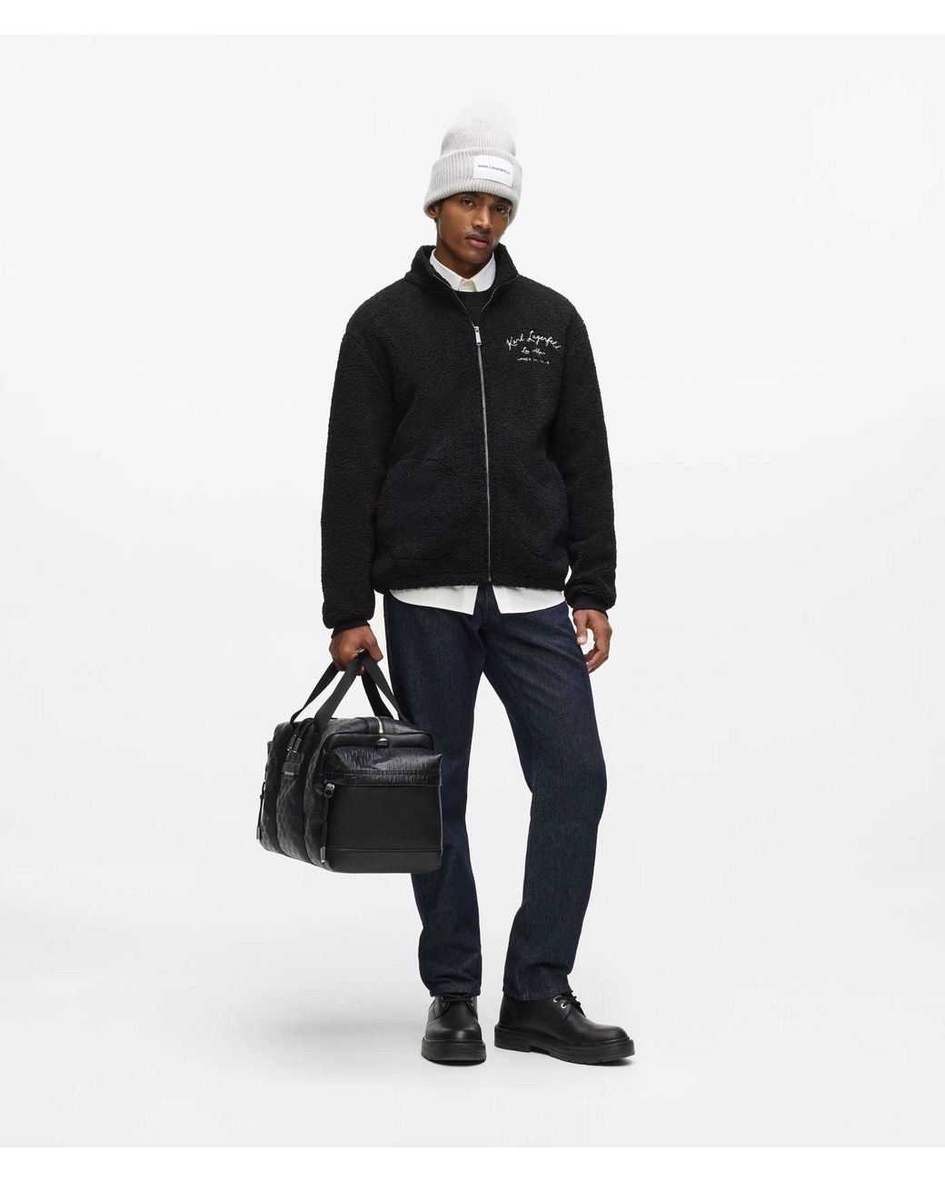 Karl Lagerfeld Black Loungewear Zip-Up Fleece Jacket for men