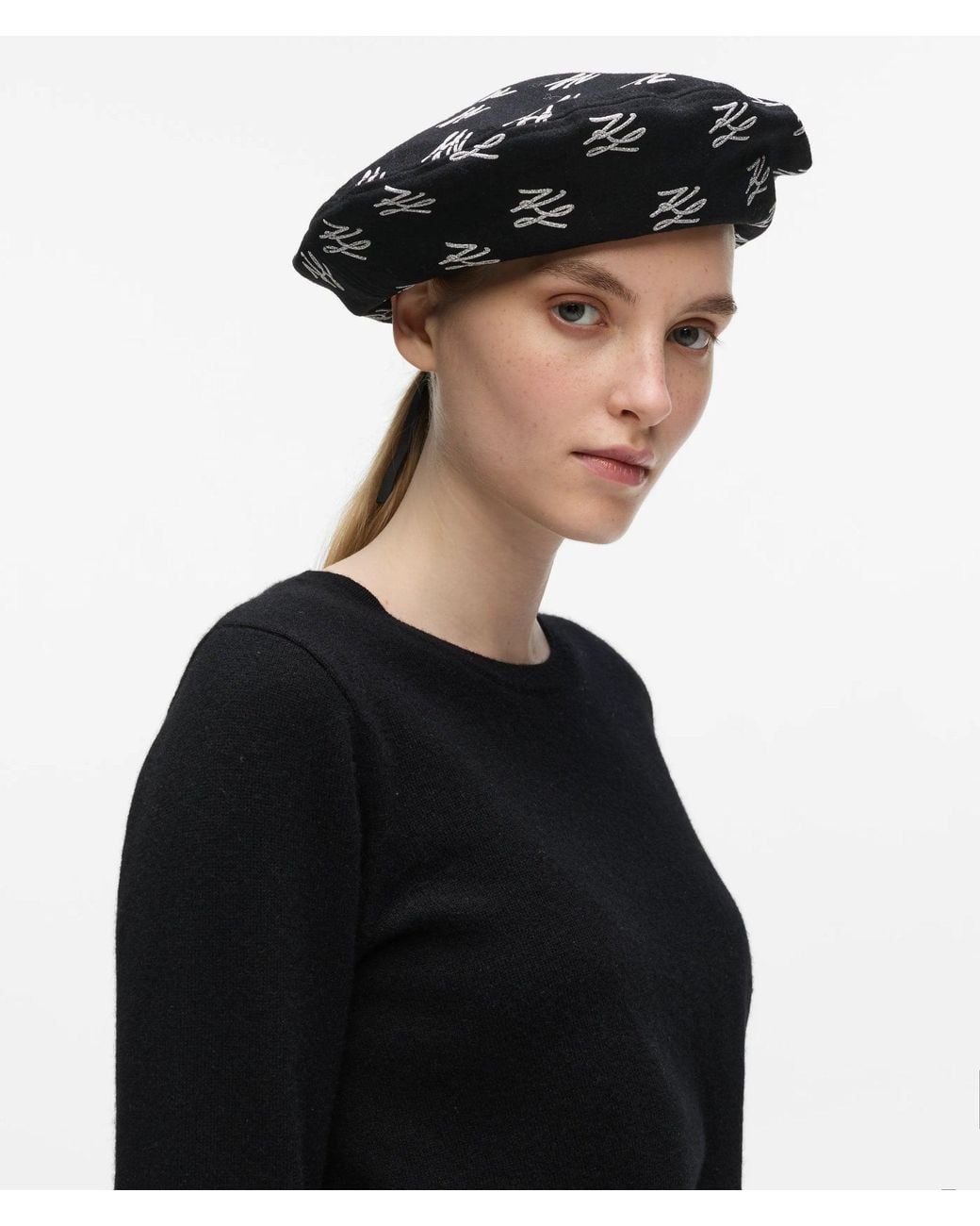 Karl Lagerfeld Black K/Autograph Glitter Beret