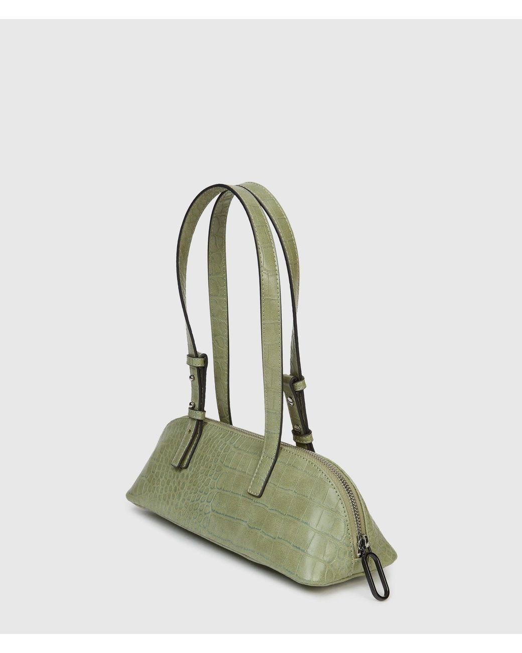 KL Jeans Green Croco Elongated Shoulder Bag