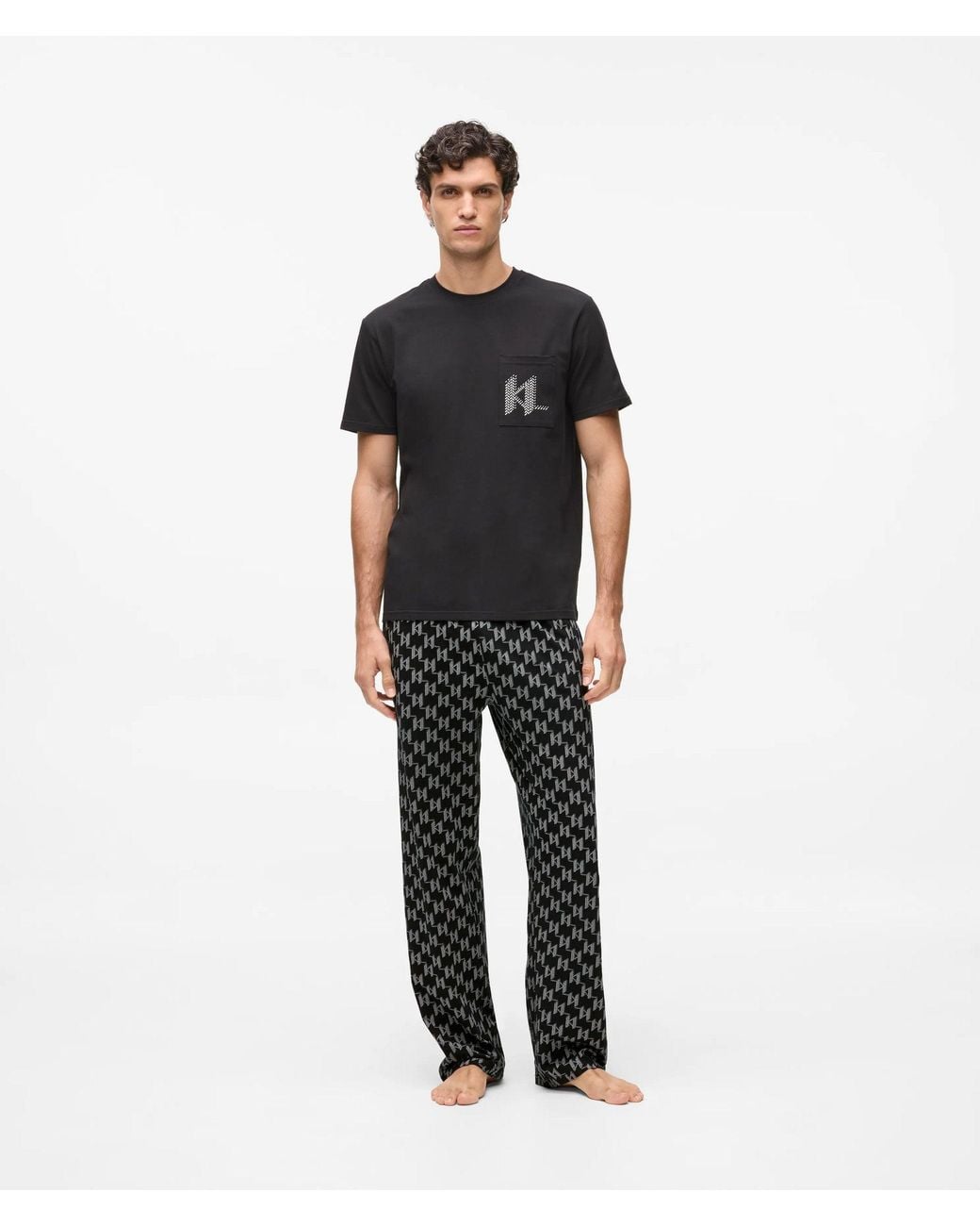 Karl Lagerfeld Black Monogram Pajama Set for men