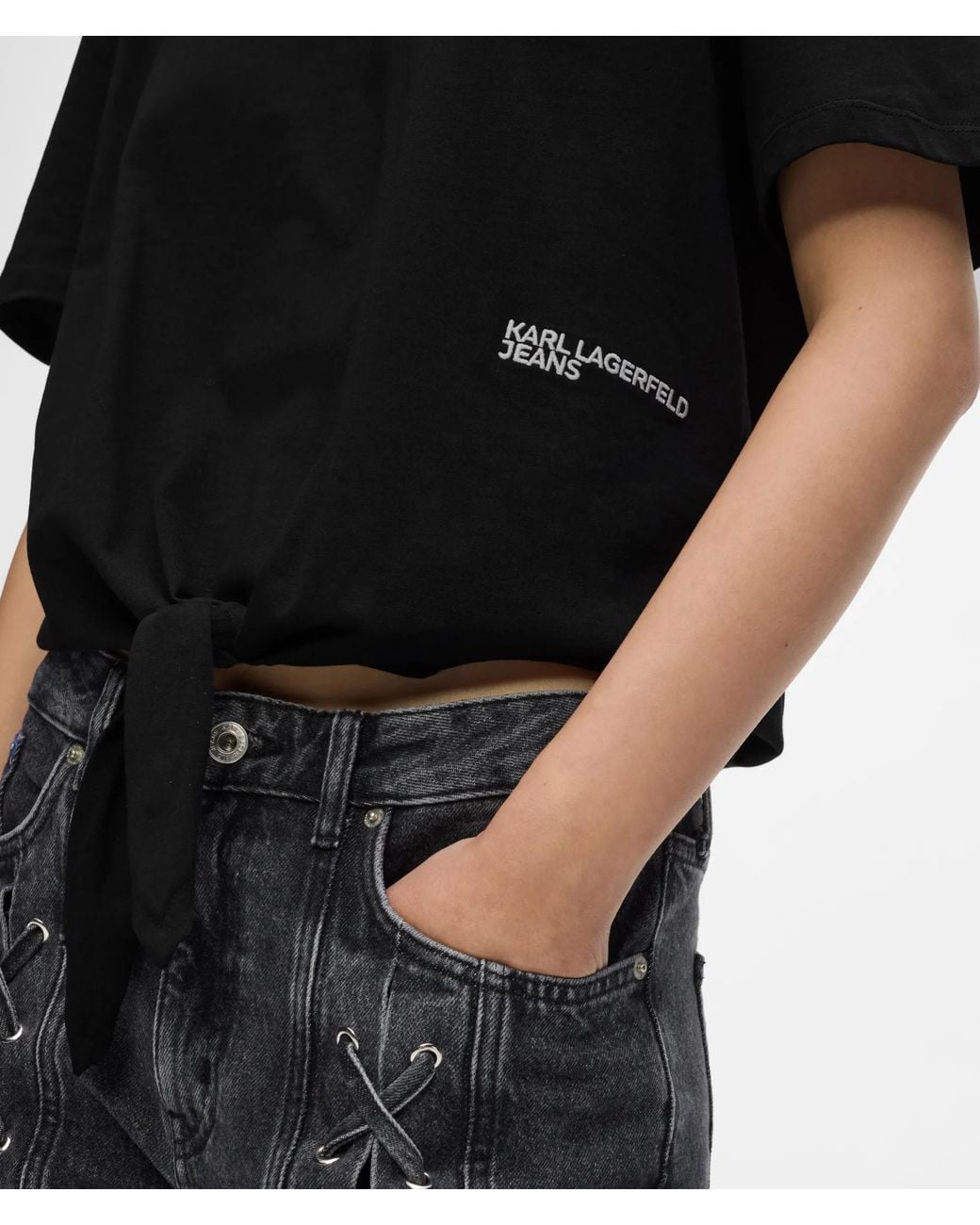 KL Jeans Black Regular‑Fit Tie Detail T-Shirt