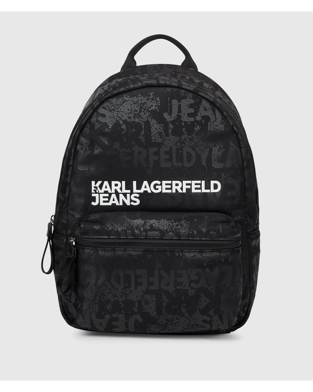 KL Jeans Black Nylon Graphic Print Backpack for men