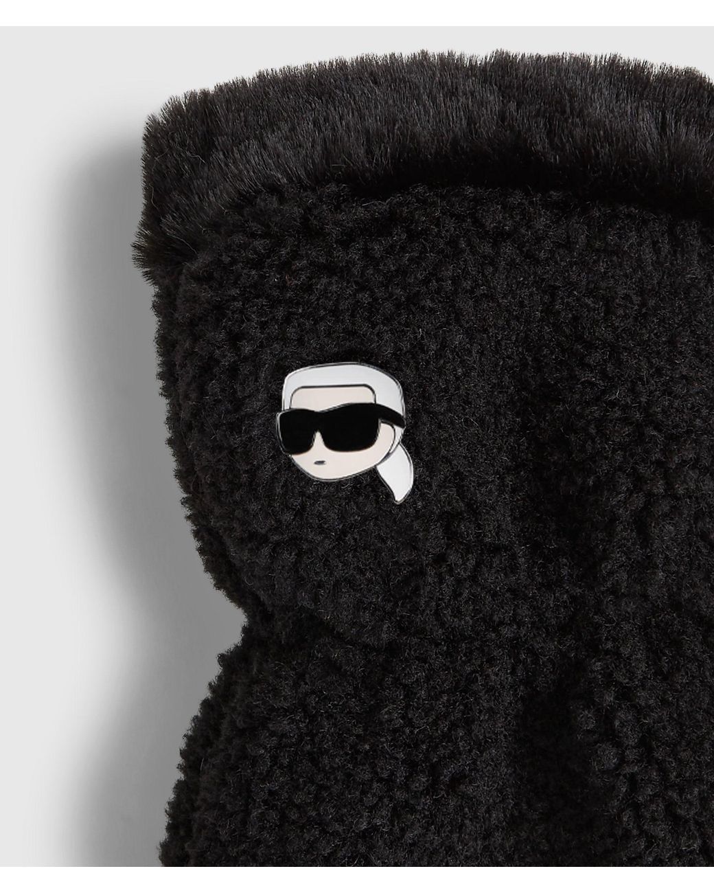 Karl Lagerfeld Black Ikon Faux-Shearling Mittens