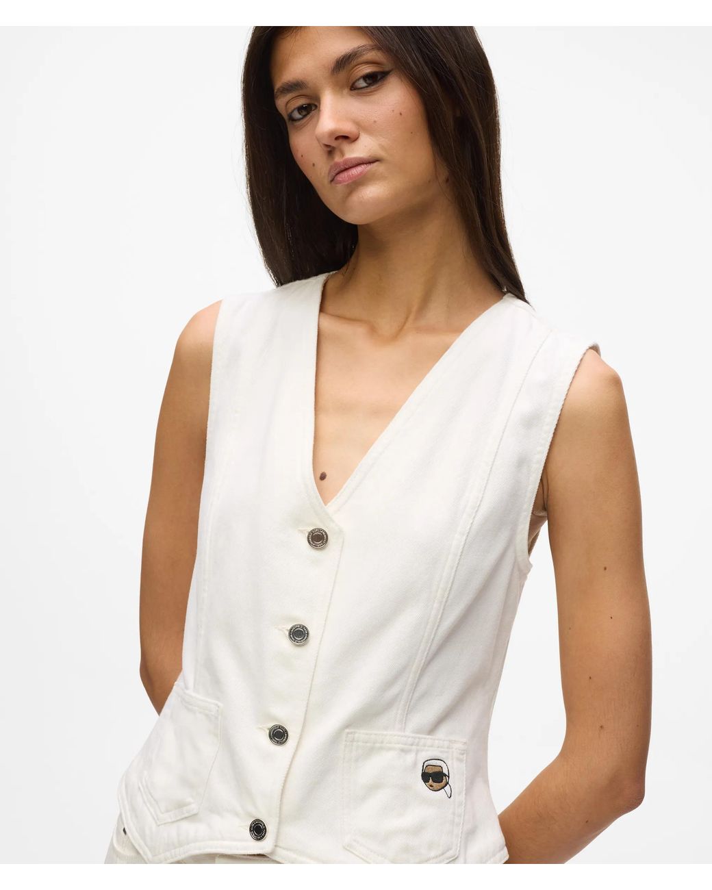 Karl Lagerfeld White Ikon Denim Waistcoat
