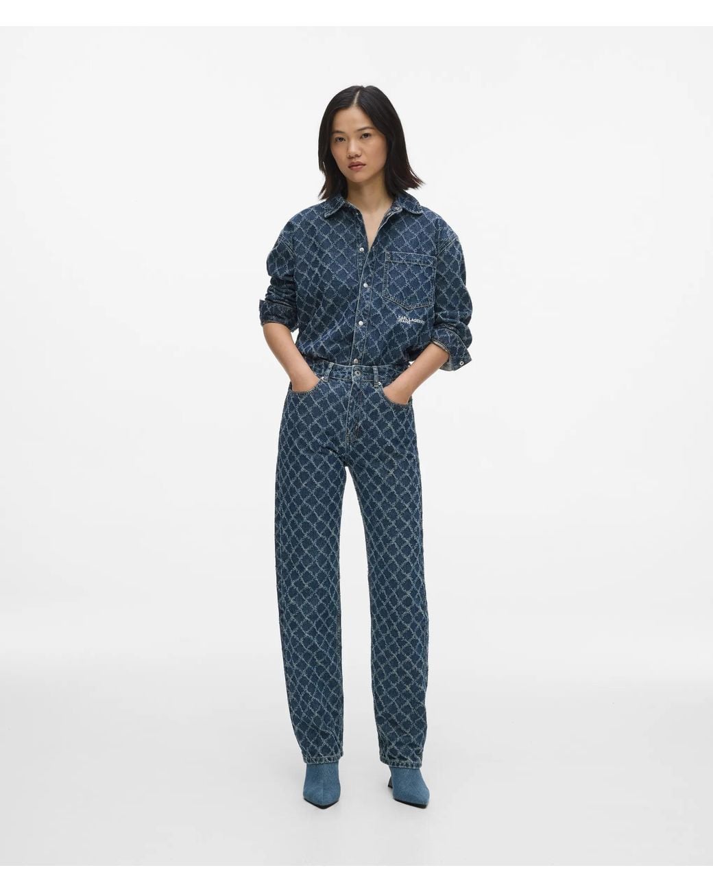 KL Jeans Blue Argyle Print High-Rise Straight Jeans