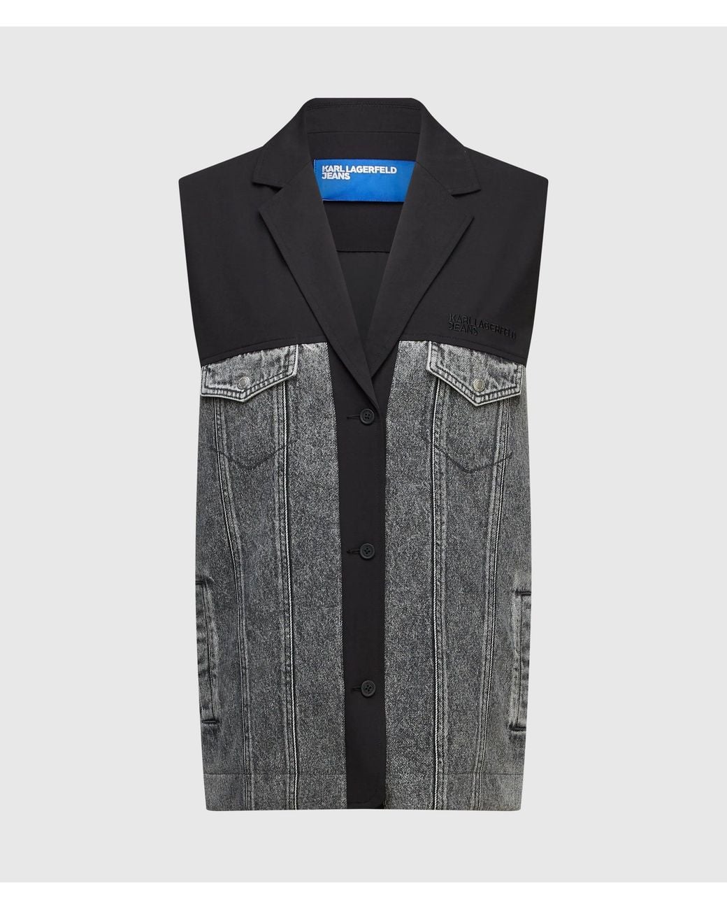 KL Jeans Gray Tailored Denim-Panel Waistcoat