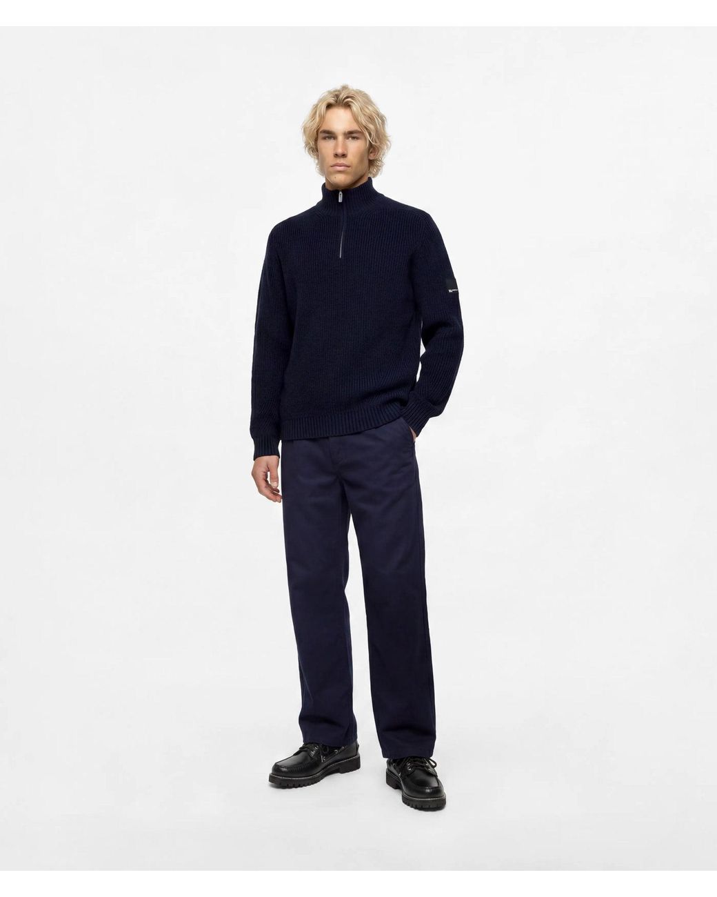 KL Jeans Blue Half-Zip Box Logo Sweater for men