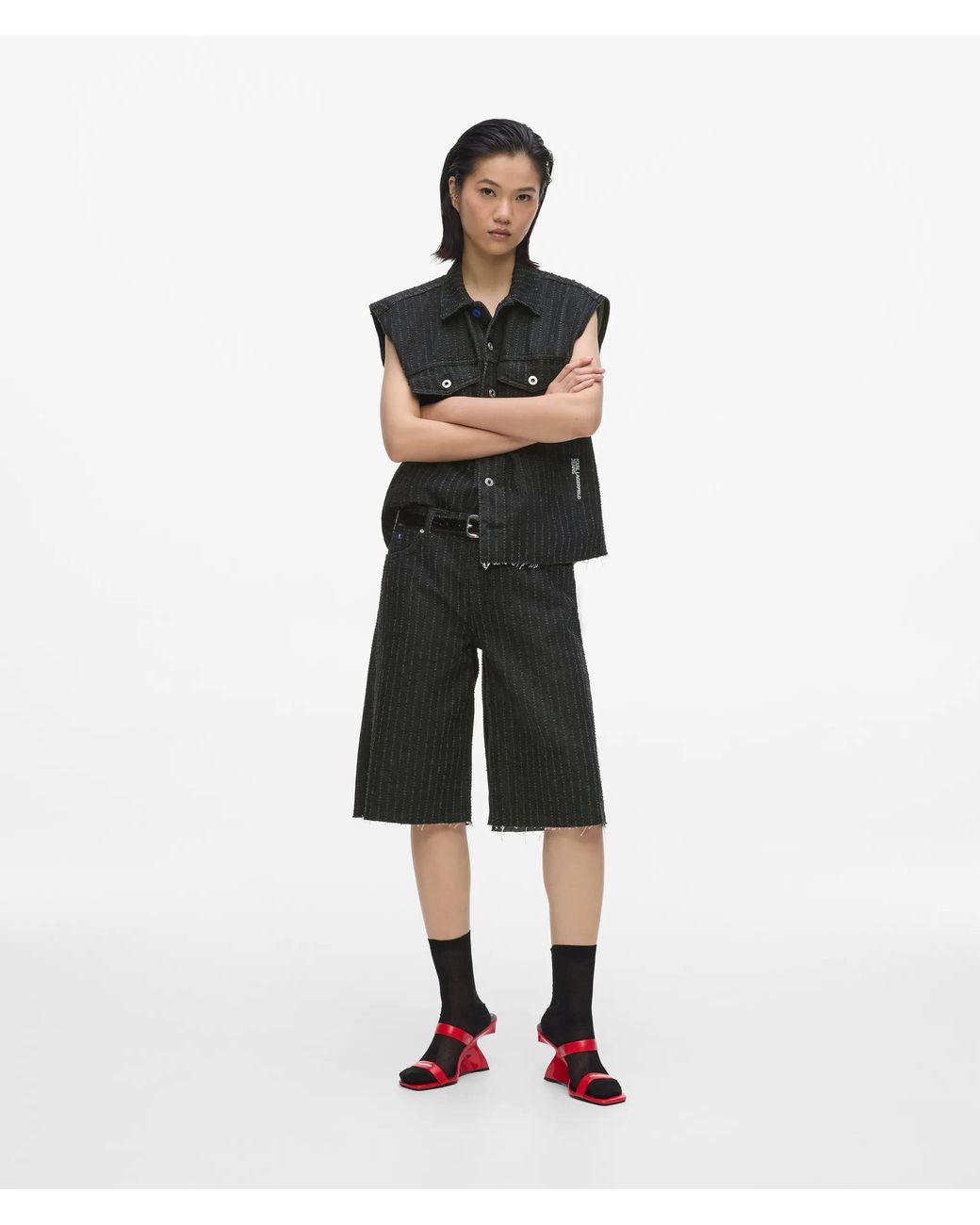 KL Jeans White Pinstripe Denim Bermuda Shorts