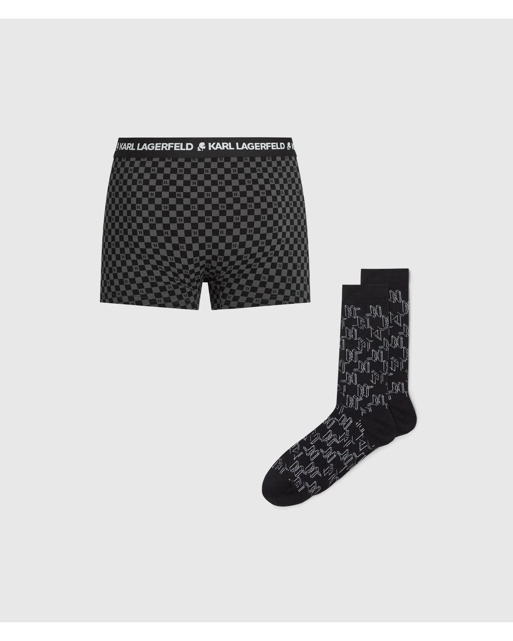 Karl Lagerfeld Black Monogram Trunks And Socks Gift Set for men
