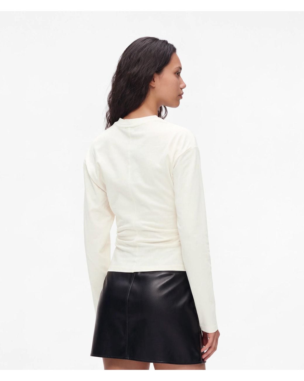 KL Jeans White Long-Sleeved Gathered T-Shirt