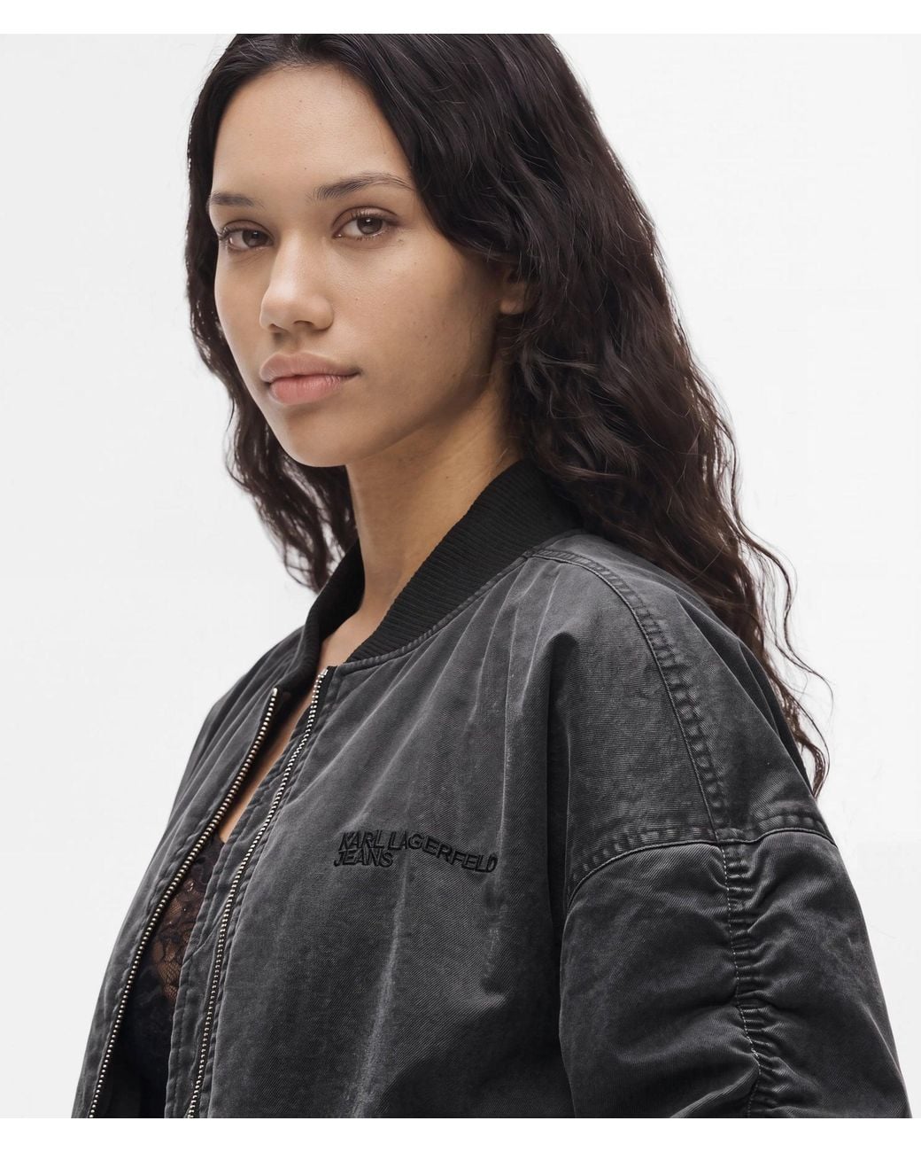 KL Jeans Black Acid-Wash Bomber Jacket
