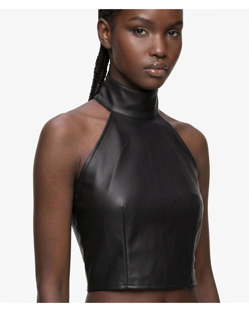 KL Jeans Gray Faux-Leather Halterneck Top