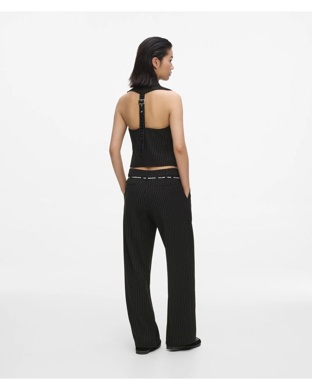 KL Jeans White Mid-Rise Pinstripe Tailored Pants