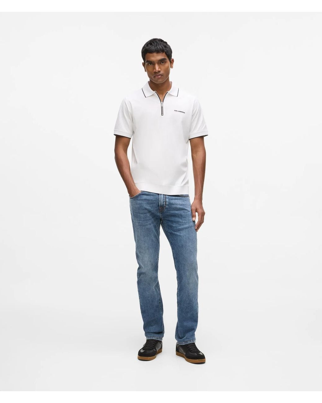 Polo À Fermeture Zippée, Homme, Taille Karl Lagerfeld pour homme en coloris White