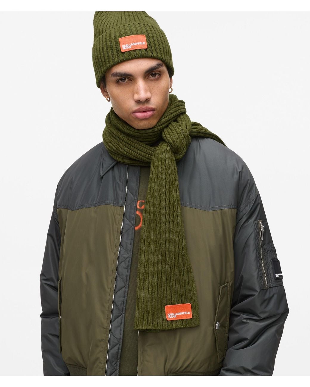 KL Jeans Green Logo Patch Scarf for men