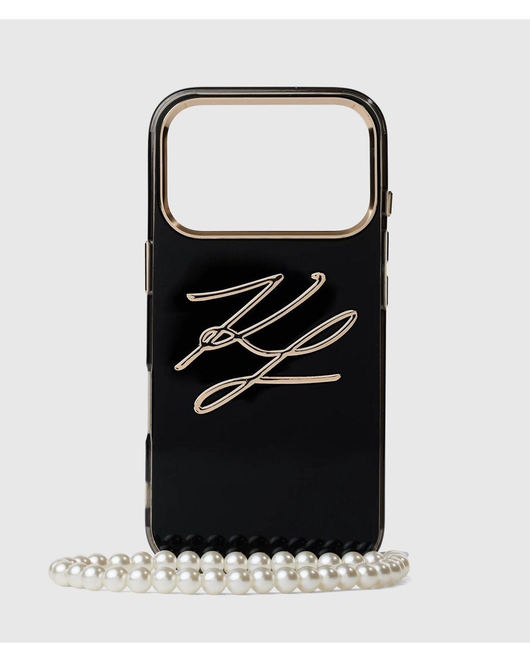 Karl Lagerfeld Black Autograph Faux-Pearl Strap Iphone 17 Pro Case