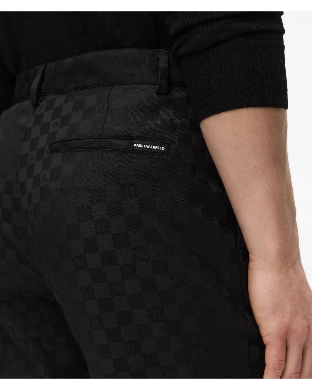 Karl Lagerfeld Black Monogram Checked Suit Pants for men