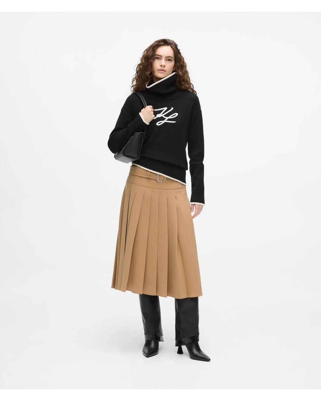 Karl Lagerfeld Natural Pleated Midi Skirt