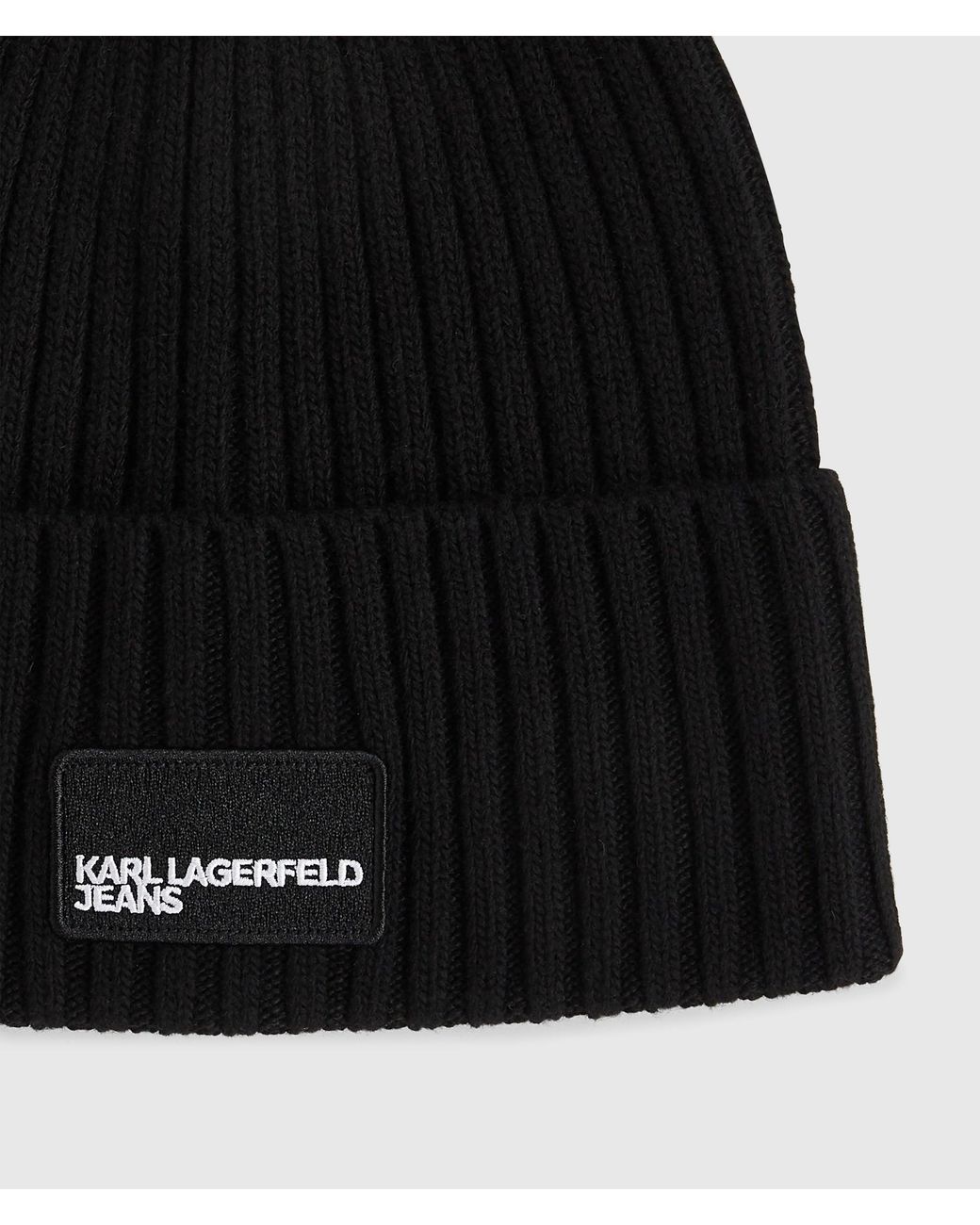 KL Jeans Black Logo Patch Beanie for men