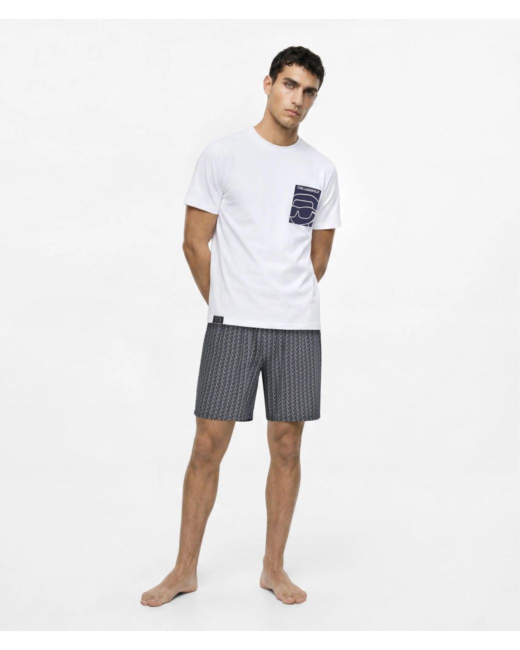 Karl Lagerfeld White Ikon Short Pajama Set for men
