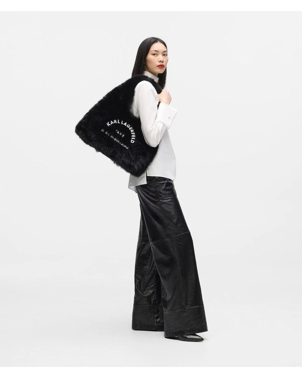 Karl Lagerfeld Black Rue St-Guillaume Faux-Fur Hobo Bag