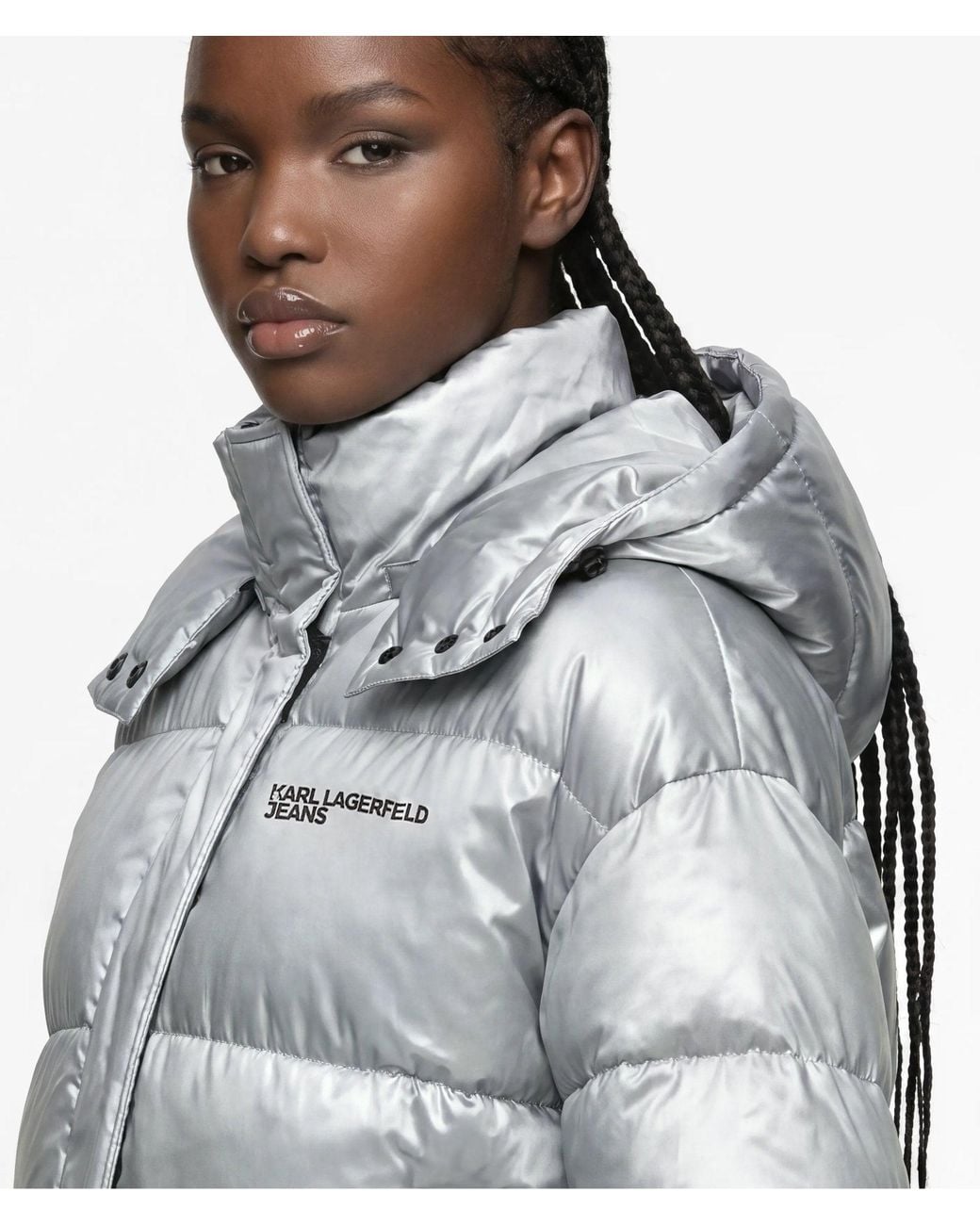 KL Jeans Gray Cropped Shiny Puffer Jacket